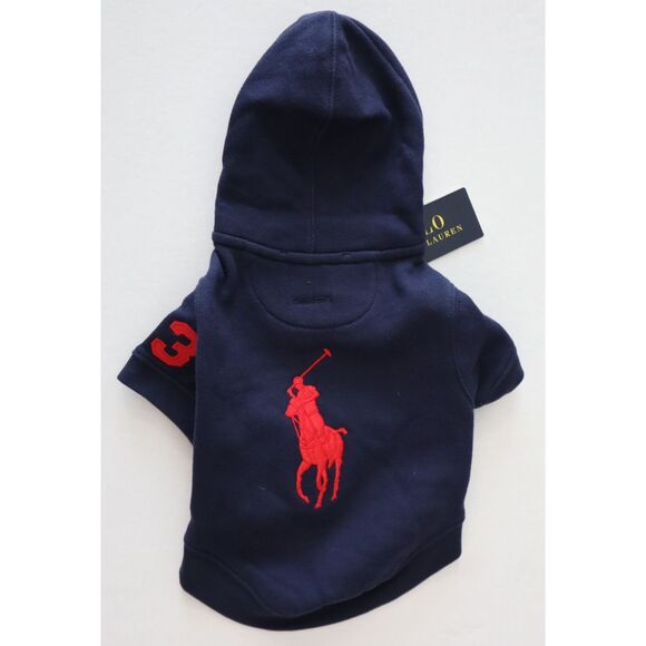 Ralph Lauren Pet 900721530004 Sz Medium Navy Blue Big Pony Fleece Dog Hoodie - Picture 1 of 6